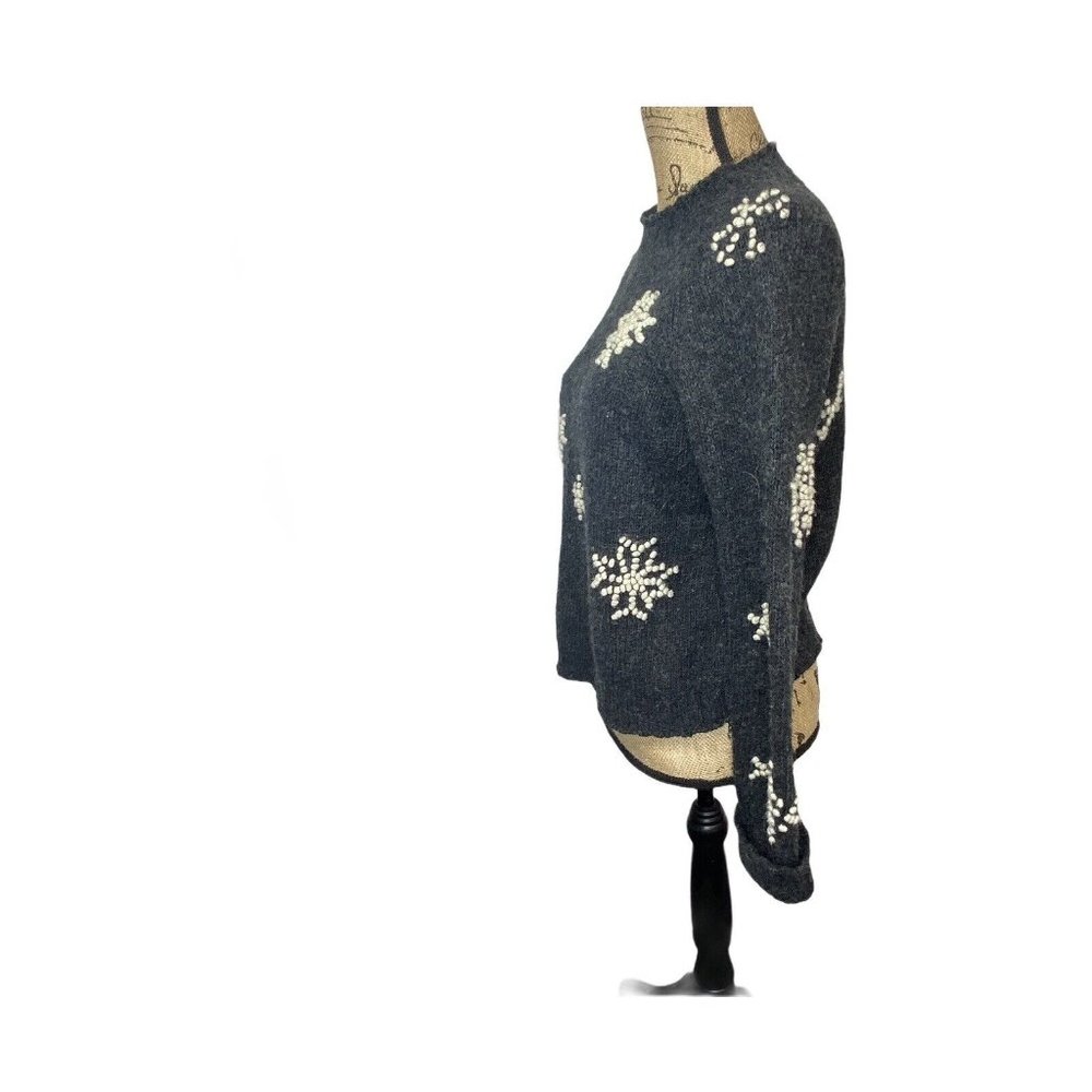 Marsh Landing Hand Knit Crew Snowflake Wool Blend Sweater Charcoal Gray M - Picture 3 of 12